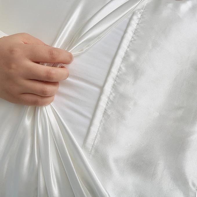 King Size Satin Pillowcase Set of 2 with Envelope Closure,White Silk Pillowcase for Hair and Skin (20x36)