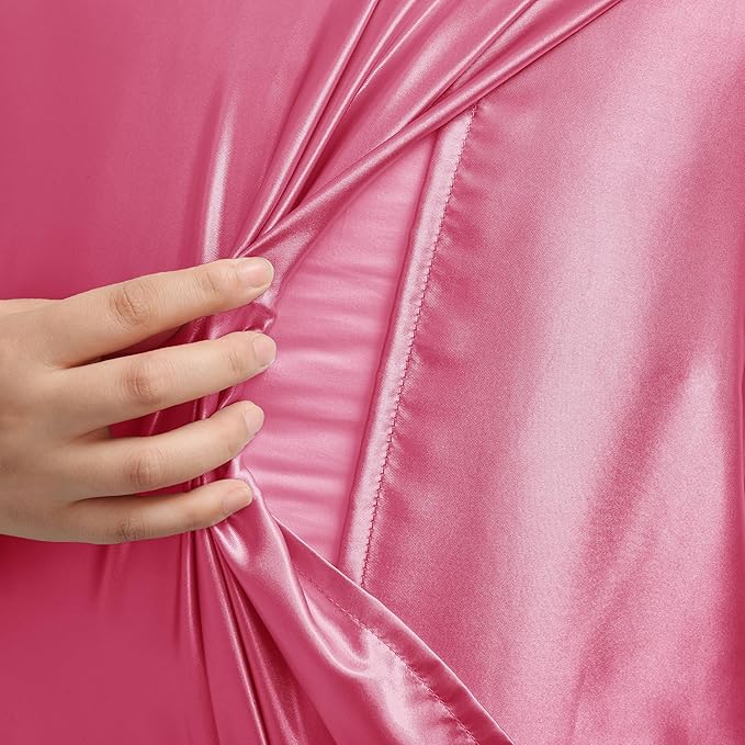Peach Red Satin Pillowcase Queen Size Set of 2 for Hair and Skin, Peach Red Silk Pillowcase Breathable Pillowcase with Envelope Closure