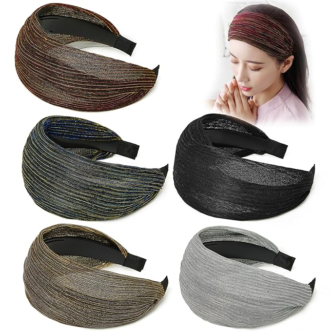 DORIS&JACKY Large Wide Lace Headbands Elegant Elastic Hairbands With Teeth Fashion Headwear Accessories For Women Girls (Pattern 2-5PCS)